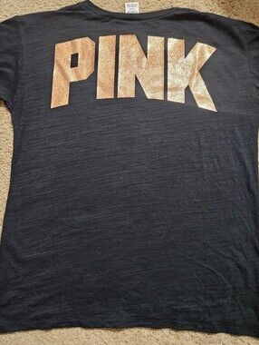 PINK Victoria's Secret Rhinestone Glitter Spellout Oversized Tee.